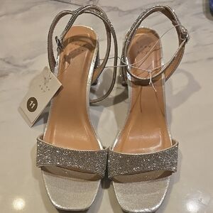 a new day Silver Glitter Ankle-Strap Block Heel Sandals